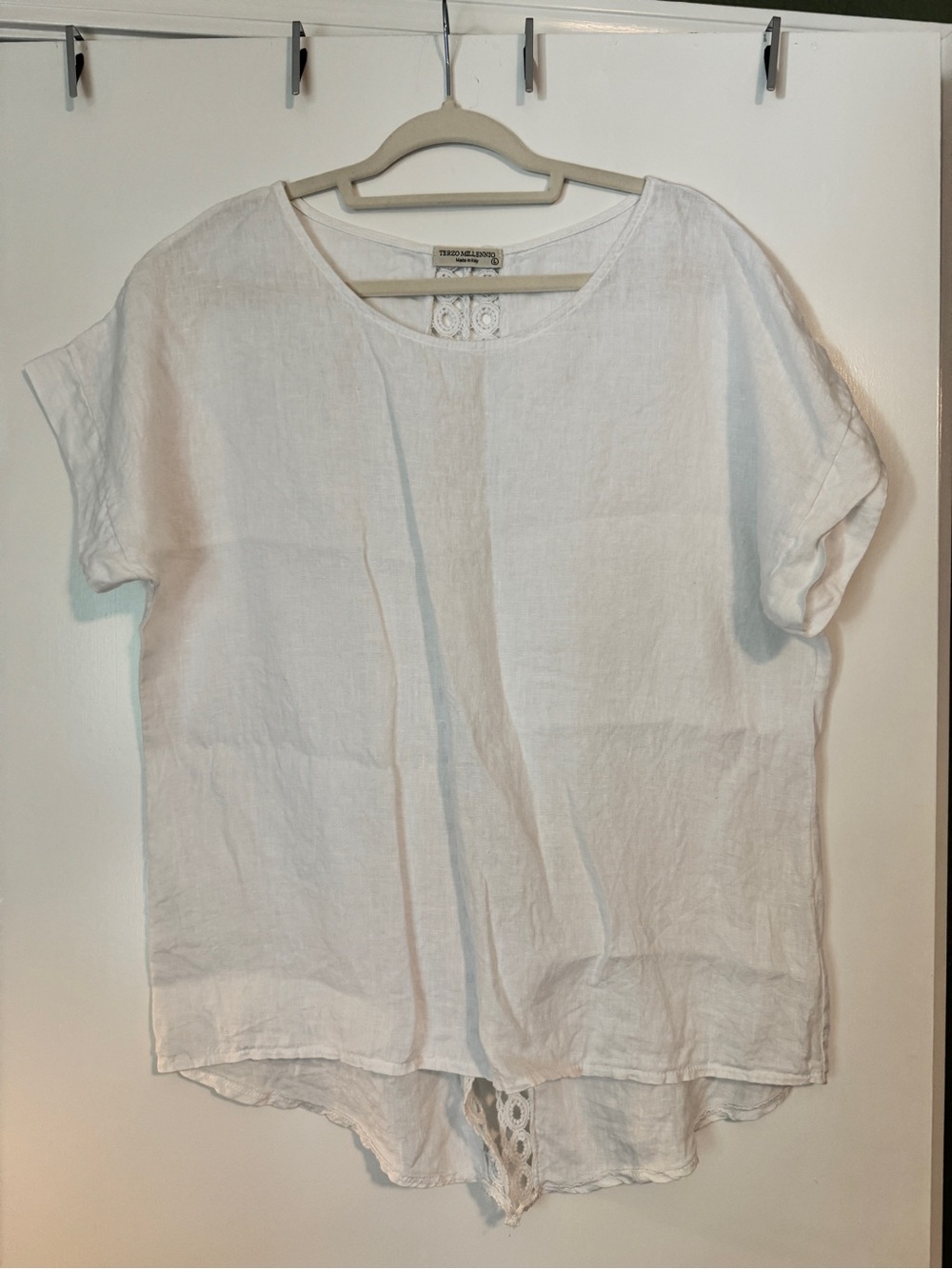 Terzo Millennio White Linen Lace Back Top Size L
